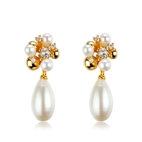 Pearl Cluster Teardrop Earrings