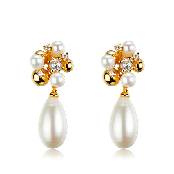 Pearl Cluster Teardrop Earrings