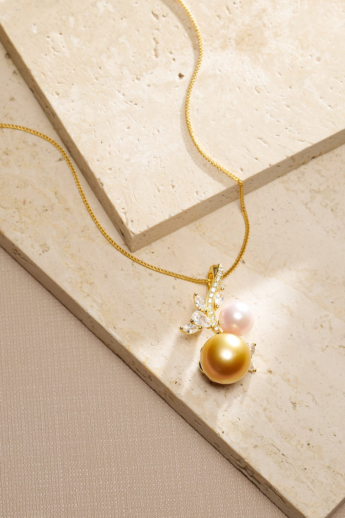 Golden South Sea Pearl White Pearl Zirconia Pendant - Necklaces made with hand-selected pearls from House of Pearls
