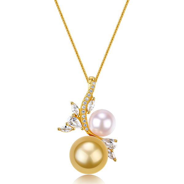 Golden South Sea Pearl White Pearl Zirconia Pendant - Necklaces made with hand-selected pearls from House of Pearls