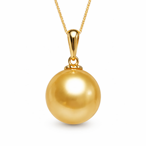 Classic Solitaire Golden South Sea Pearl 18K Gold Pendant Necklace