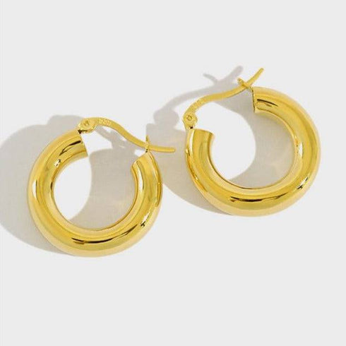Glossy Hoops Earrings Gold Vermeil Sterling Silver - Zafari Studio Jewelry