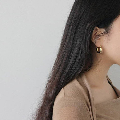 Glossy Hoops Earrings Gold Vermeil Sterling Silver - Zafari Studio Jewelry