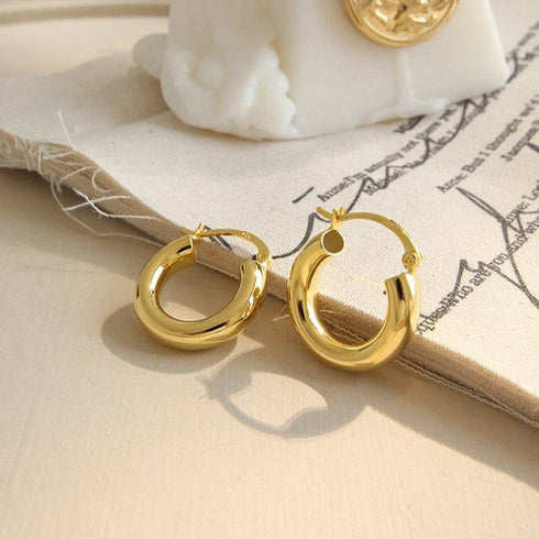 Glossy Hoops Earrings Gold Vermeil Sterling Silver - Zafari Studio Jewelry