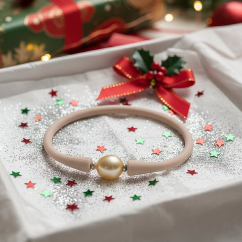 Golden South Sea Baroque Pearl Rubber Band Bracelet