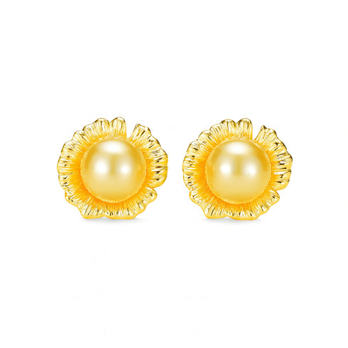 Sunflower Golden Pearl Stud Earrings