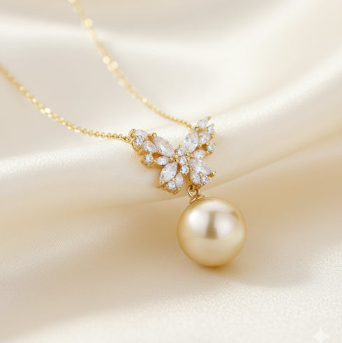 Butterfly Pearl Pendant Necklace – Gold Vermeil, Elegant & Modern