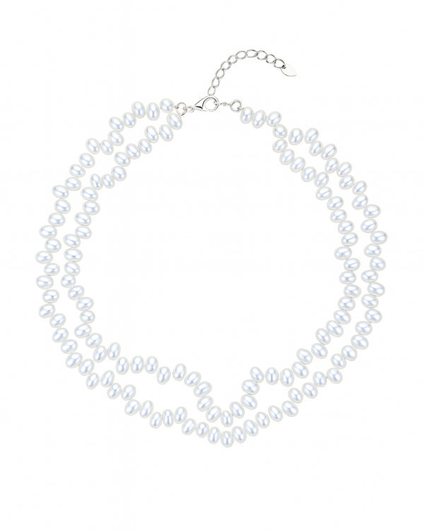 Double-Strand White Rice Freshwater Pearl Necklace