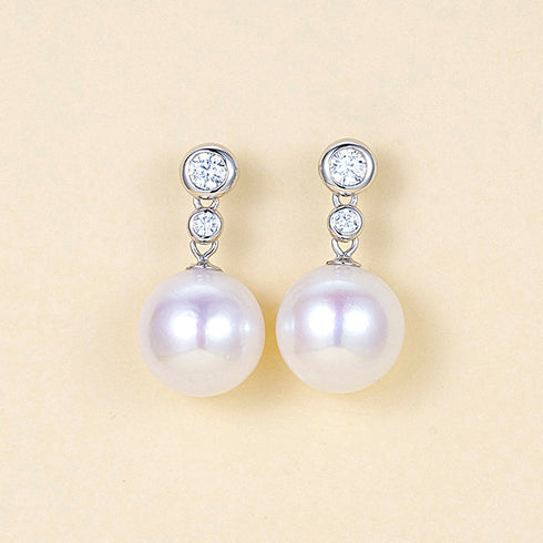 Classic Zircon Drop Pearl Earrings - Sterling Silver