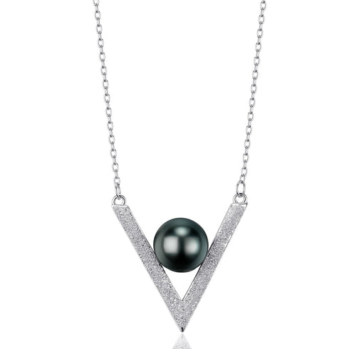 9-10mm Tahitian Black Pearl V Pendant Necklace