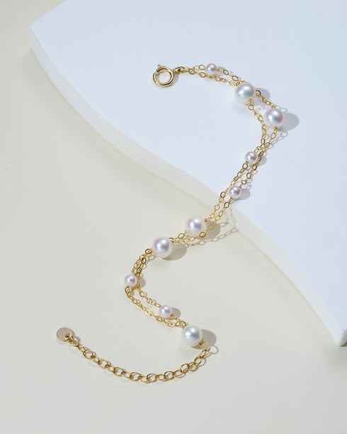 Double Chain Freshwater Bracelet 14K Gold