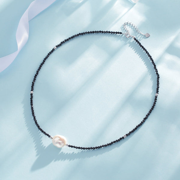 Black Spinel Beaded Baroque Pearls Choker Necklace - May-Lynn
