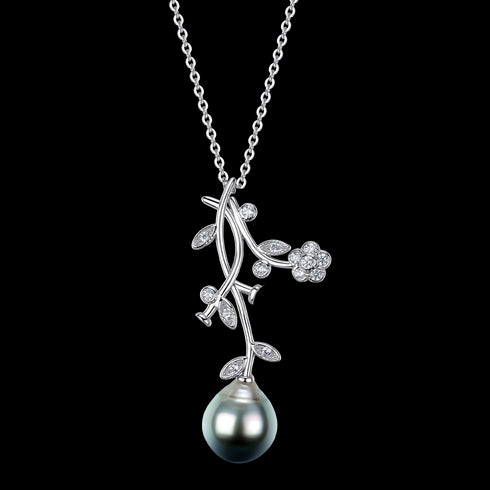 Floral Branch Tahitian Baroque Pearl Pendant