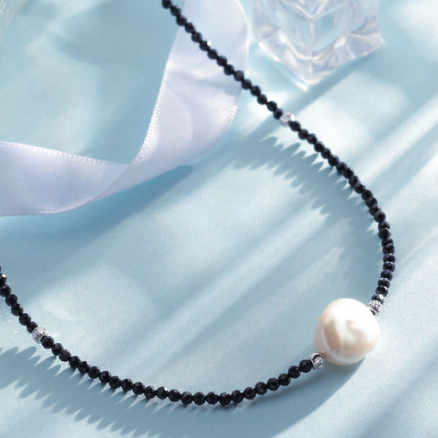 Black Spinel Beaded Baroque Pearls Choker Necklace - May-Lynn