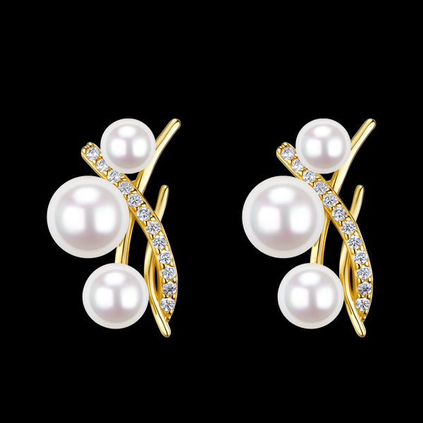 Tree Branch Pearl Zironia Earrings - 18K Gold Vermeil