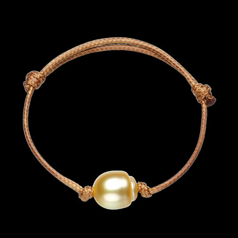 Golden South Sea Pearl Knotted Leather Blacelet