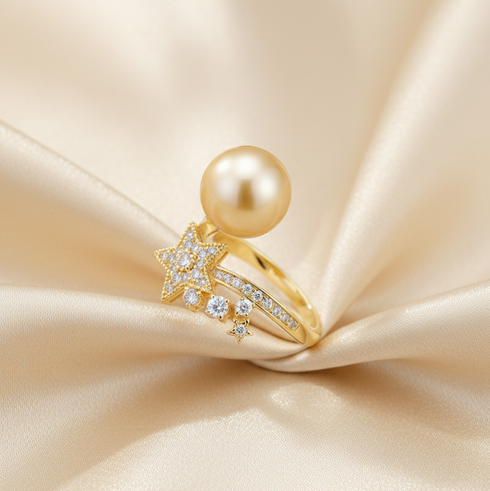 Shooting Star Pearl Open Ring - White/ Gold Pearl