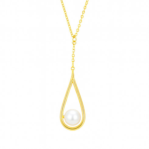 Morden Teardrop Pearl Pendant Necklace - Gold Vermeil