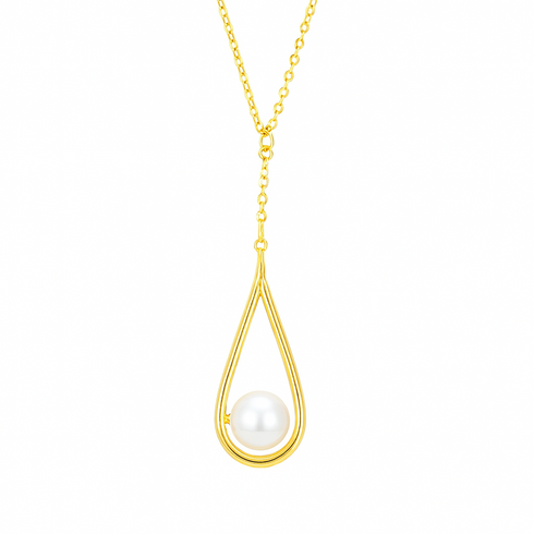 Morden Teardrop Pearl Pendant Necklace - Gold Vermeil
