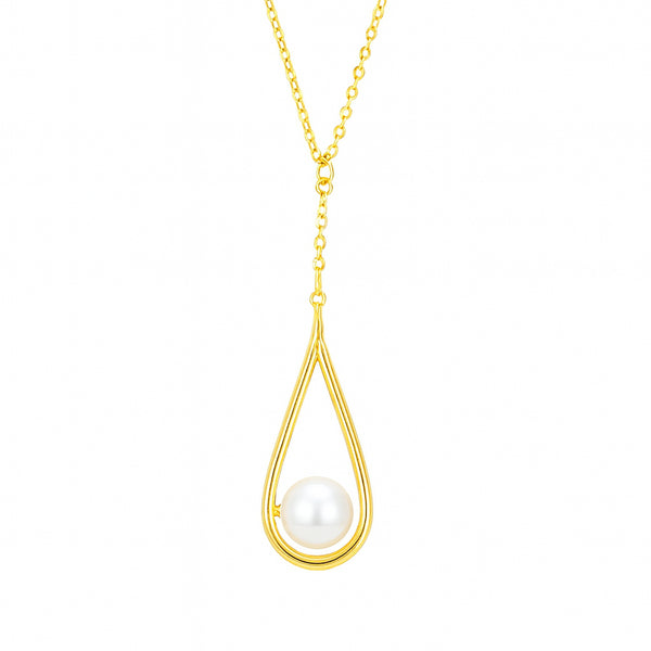 Morden Teardrop Pearl Pendant Necklace - Gold Vermeil
