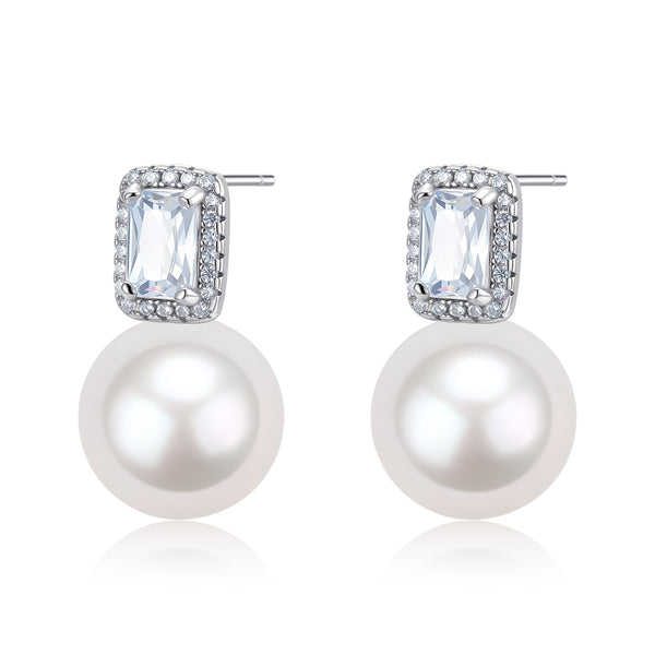11-12mm Freshwater Pearl Rectangular Zircon Stud Earrings
