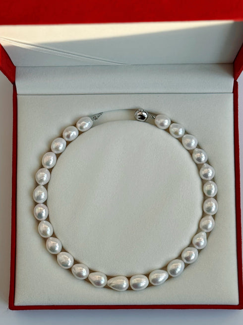 12-13mm White Bold Large Baroque Freshwater Pearl Necklace