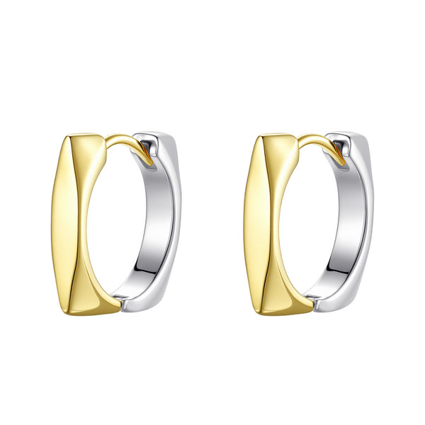Sculptural Two-Tone Square Hoop Earrings - Sterling Silver