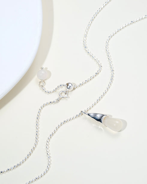 Jade Drop Pendant Necklace - Sterling Silver