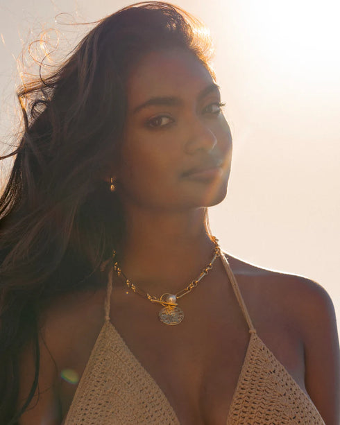 Baroque Pearl Gold Roman Arc Coin Necklace