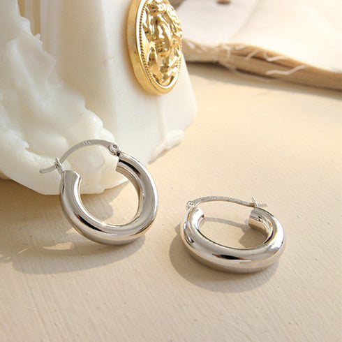 Glossy Hoops Earrings Gold Vermeil Sterling Silver - Zafari Studio Jewelry