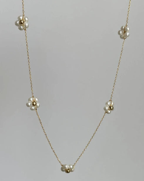 Dainty Floral Pearl Necklace - 18K Gold Vermeil