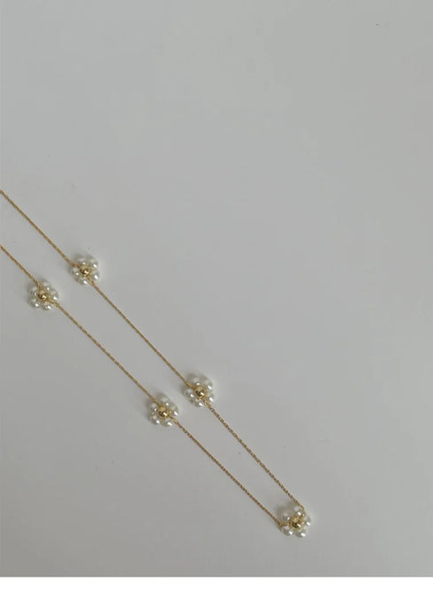 Dainty Floral Pearl Necklace - 18K Gold Vermeil