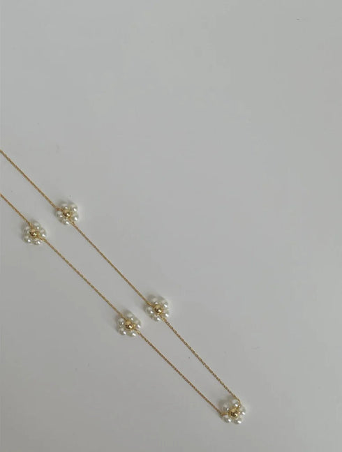Dainty Floral Pearl Necklace - 18K Gold Vermeil