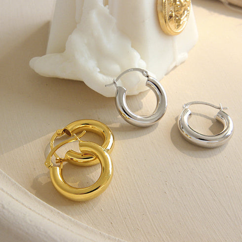 Glossy Hoops Earrings Gold Vermeil Sterling Silver - Zafari Studio Jewelry