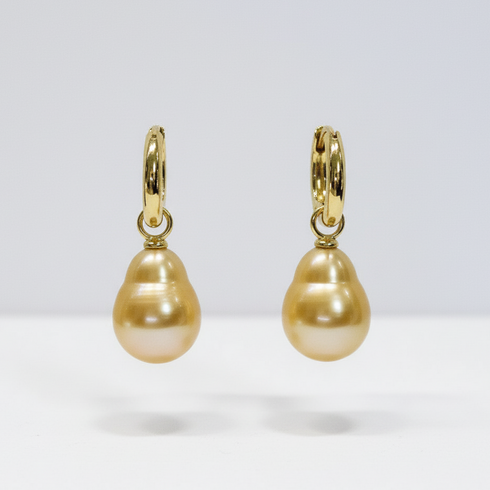 Golden South Sea Baroque Pearl Hoop Earrings