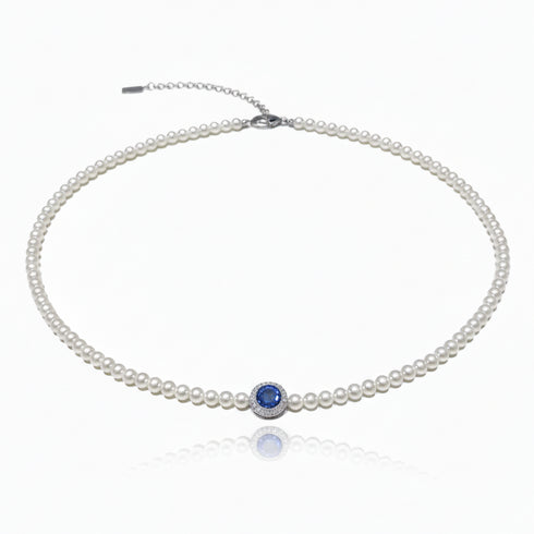 Mini Freshwater Pearl Blue Zirconia Necklace - Sterling Silver