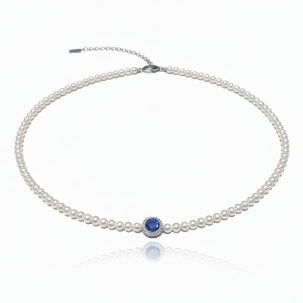 Mini Freshwater Pearl Blue Zirconia Necklace - Sterling Silver