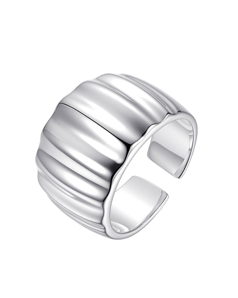 Ridge Textured Bold Open Ring - Sterling Silver
