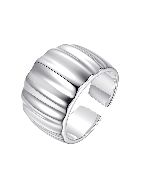 Ridge Textured Bold Open Ring - Sterling Silver