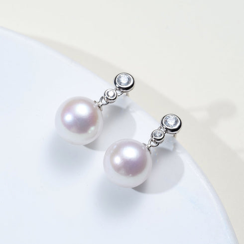 11-12mm Freshwater Pearl Zircon Drop Earrings