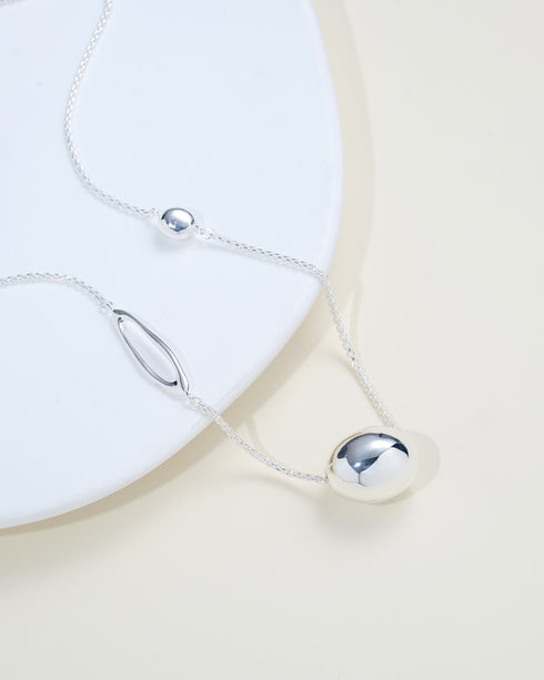 Asymmetric Egg Pendant Necklace - Sterling Silver