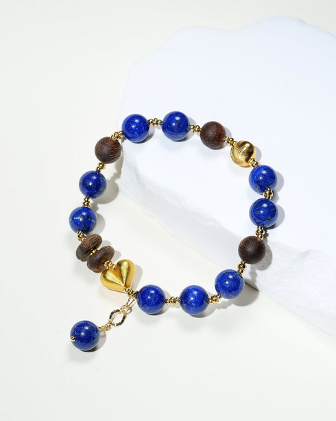 Lapis Wood Bead Heart Bracelet