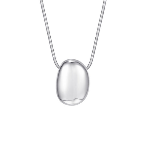 Minimal Oval Pendant Long Necklace - Solid Silver