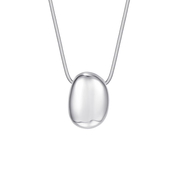 Minimal Oval Pendant Long Necklace - Solid Silver