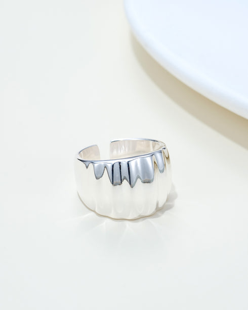 Ridge Textured Bold Open Ring - Sterling Silver