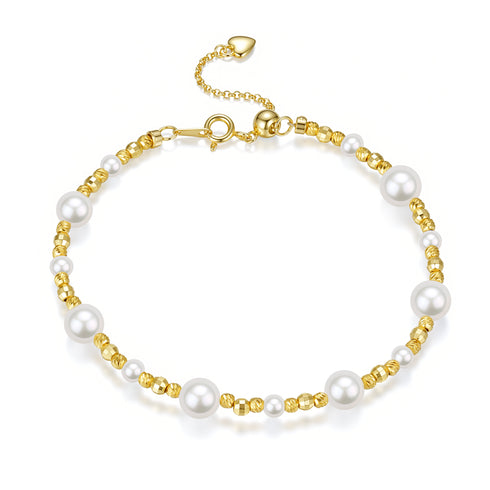 Pearl Gold Bead Necklace & Bracelet Set