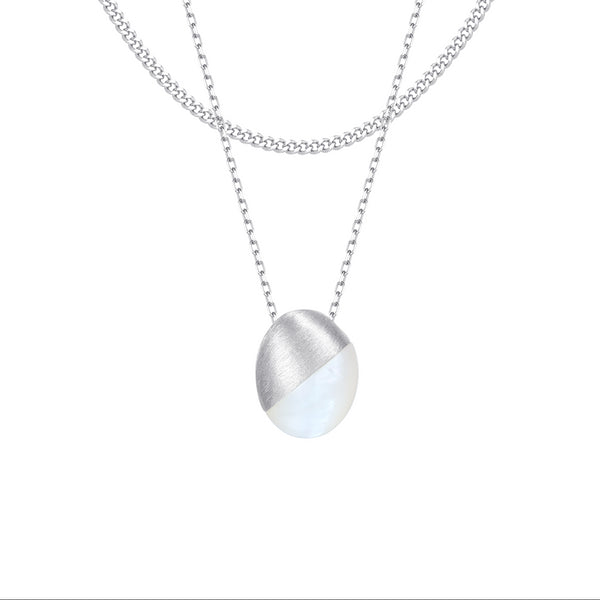 Oval Moonstone Layered Necklace - Sterling Silver