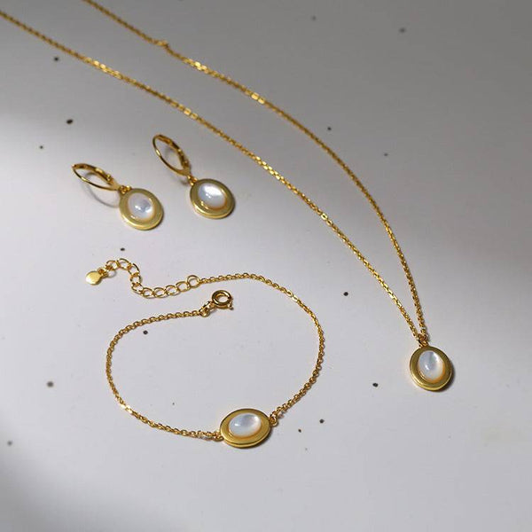 Mother of Pearls Shell Chain Gold Vermeil Necklace Bracelet and Earrings (Purchase Individually) - Zafari Studio Jewelry