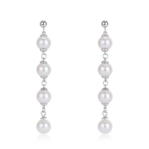 Pearl Beaded Silver Chain Earrings