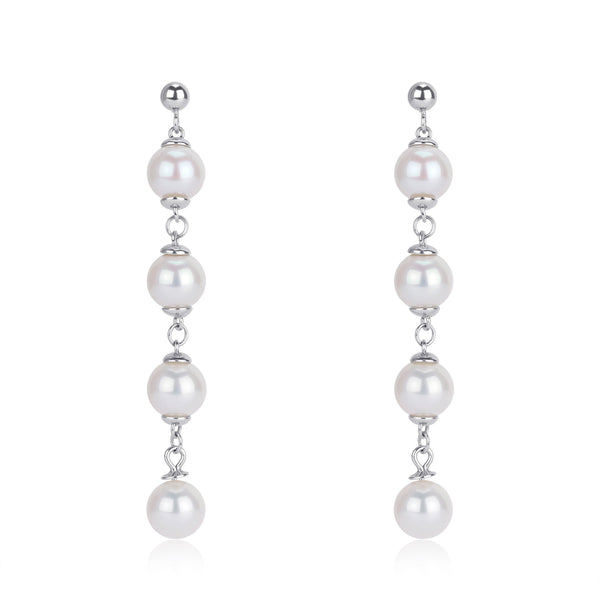 Pearl Beaded Silver Chain Earrings